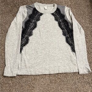 J. Crew Gray Sweater with Black Lace Detail